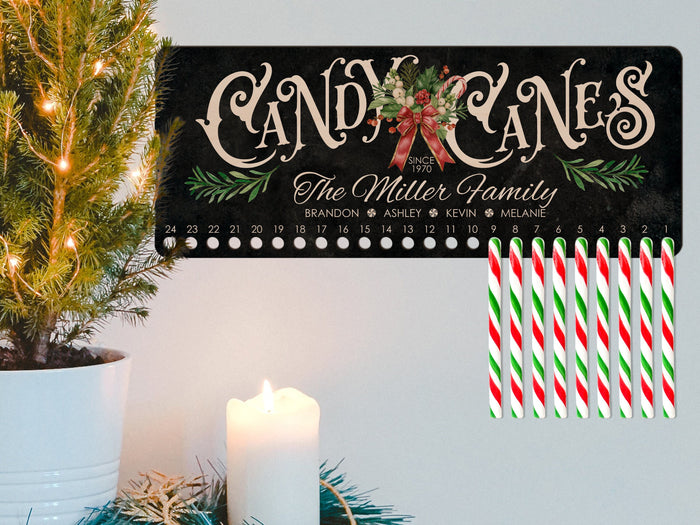 Christmas Sign for Family, Custom Christmas Countdown Sign, Candy Canes Family Sign, Christmas Gifts for Family, Christmas Eve Sign