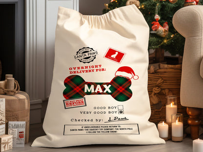 Personalized Christmas Santa Sack Bags, Personalized Stockings for Pet, Christmas Eve Box Gift Sack Holiday Gift Sack Bag, Xmas Gift for Dog
