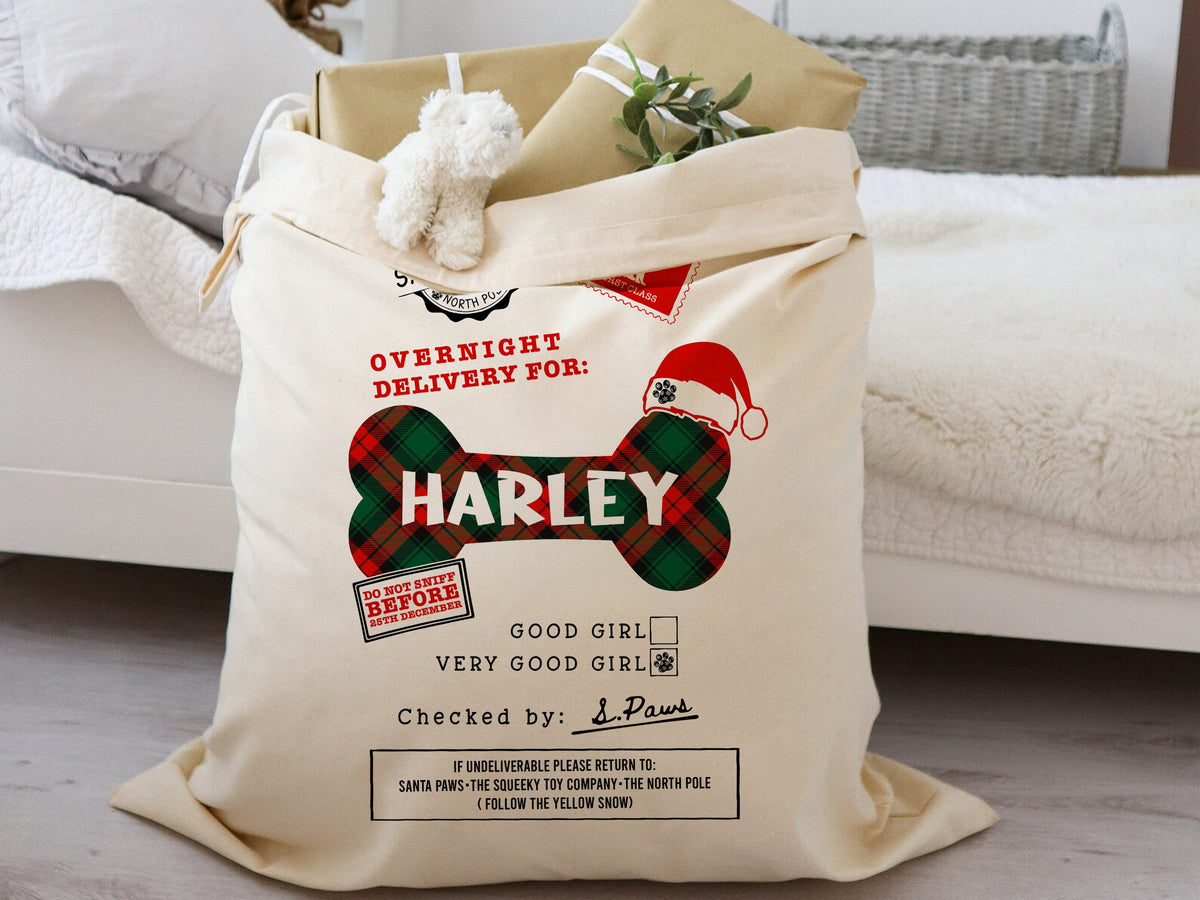 Personalized Christmas Santa Sack Bags, Personalized Stockings for Pet, Christmas Eve Box Gift Sack Holiday Gift Sack Bag, Xmas Gift for Dog