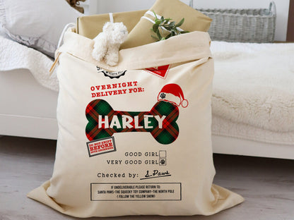Personalized Christmas Santa Sack Bags, Personalized Stockings for Pet, Christmas Eve Box Gift Sack Holiday Gift Sack Bag, Xmas Gift for Dog
