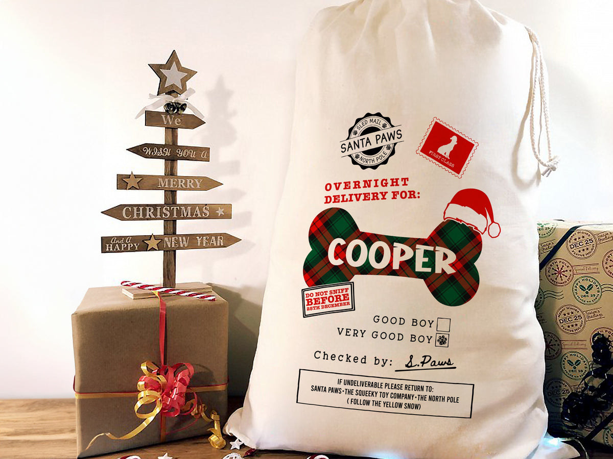 Personalized Christmas Santa Sack Bags, Personalized Stockings for Pet, Christmas Eve Box Gift Sack Holiday Gift Sack Bag, Xmas Gift for Dog