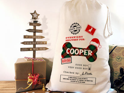 Personalized Christmas Santa Sack Bags, Personalized Stockings for Pet, Christmas Eve Box Gift Sack Holiday Gift Sack Bag, Xmas Gift for Dog