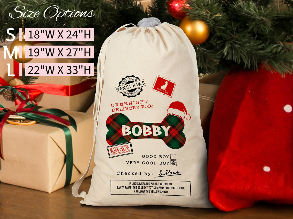 Personalized Christmas Santa Sack Bags, Personalized Stockings for Pet, Christmas Eve Box Gift Sack Holiday Gift Sack Bag, Xmas Gift for Dog