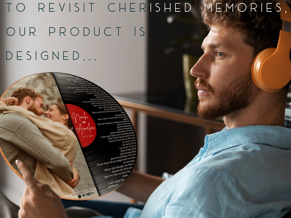 Custom Record Song Lyrics, Personalized Wedding Gift, Customized Music Plaque, Our First Dance Song with Photo, Valentine Gifts for Couple