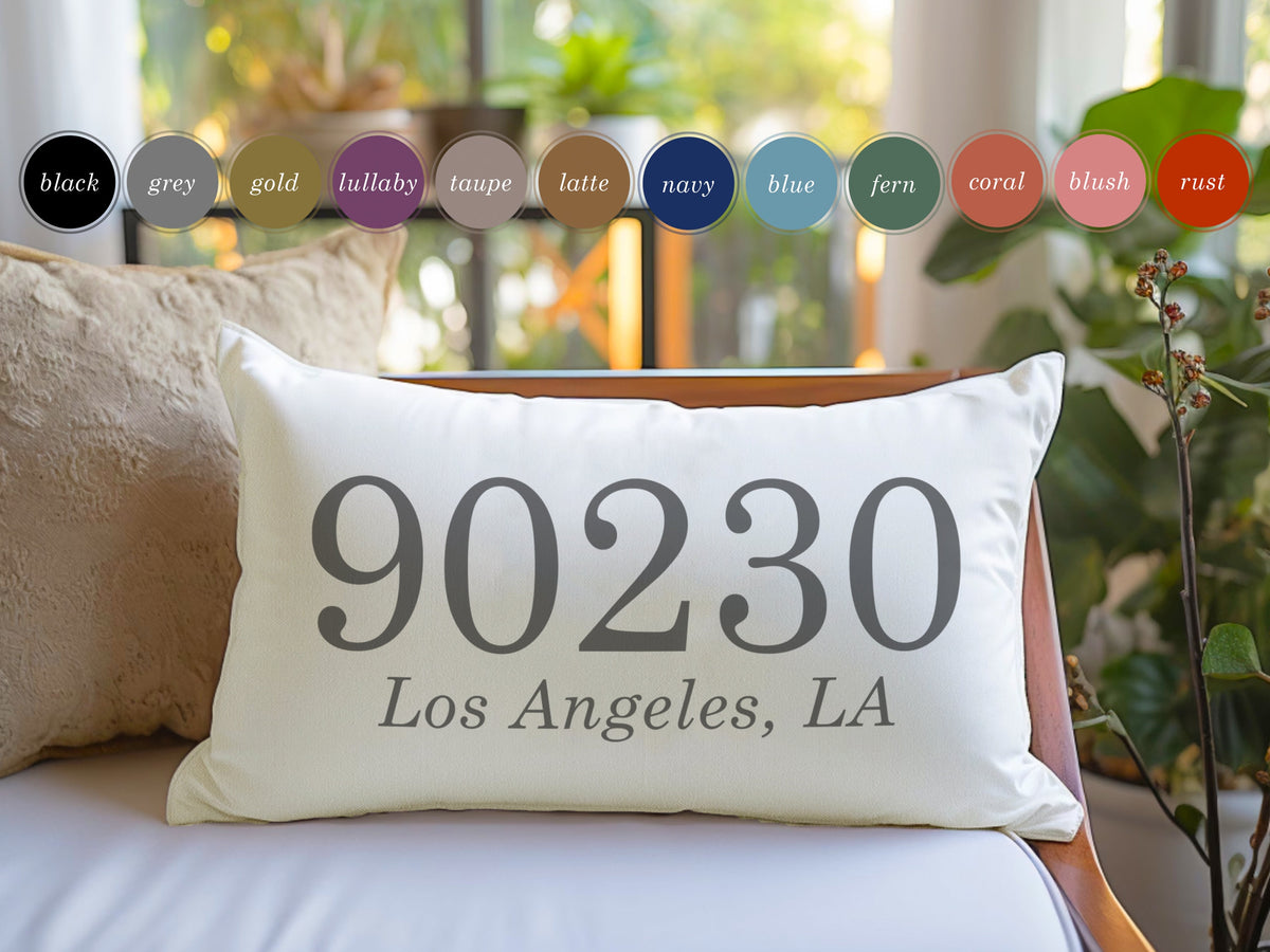Zip Code Pillow, Housewarming gifts for Newlywed, Lumbar Pillow Cover for Family New Home Present, Custom Cushion Cover, Throw Pillow Case