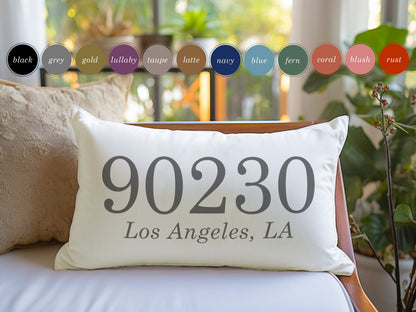 Zip Code Pillow, Housewarming gifts for Newlywed, Lumbar Pillow Cover for Family New Home Present, Custom Cushion Cover, Throw Pillow Case