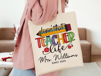 Custom Teacher Tote Bag, Teacher Appreciation Gift Bag, Teacher Name Gift Bag, Custom Teacher Gift, Boho Rainbow Tote Bag, Gift For Teacher