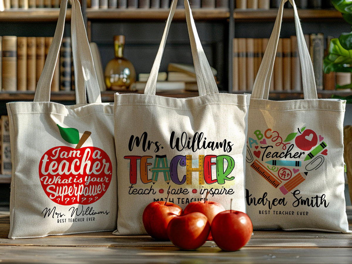 Custom Teacher Tote Bag, Teacher Appreciation Gift Bag, Teacher Name Gift Bag, Custom Teacher Gift, Boho Rainbow Tote Bag, Gift For Teacher
