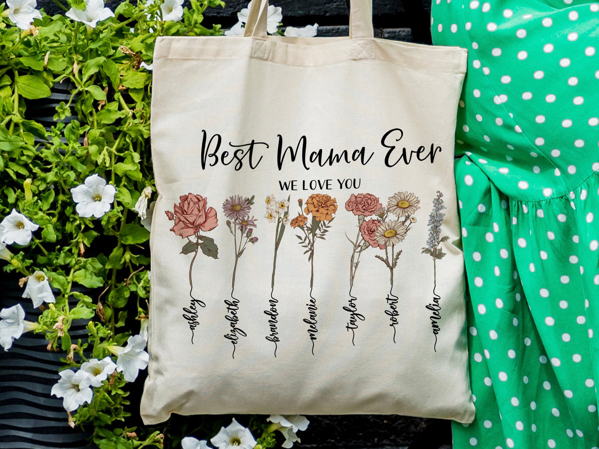Grandma Gift, Personalized Gifts for Mom, Custom Grandmas Garden Grocery Bag with Grandkids Name, Tote Bag for Mother's Day Gifts for Her