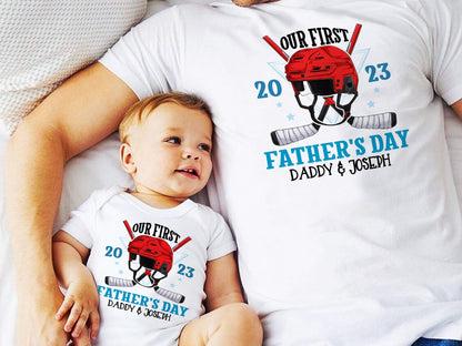 Personalized First Fathers Day Baseball Matching Daddy Baby Bodysuit, Custom Our First Fathers Day, Sports Baby Bodysuit, Matching Dad Baby