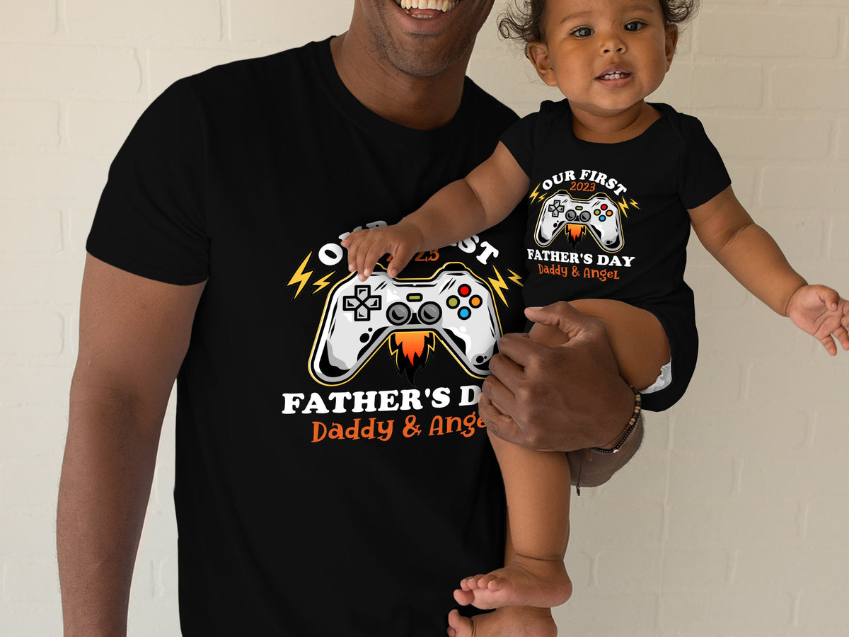 Personalized First Fathers Day Baseball Matching Daddy Baby Bodysuit, Custom Our First Fathers Day, Sports Baby Bodysuit, Matching Dad Baby