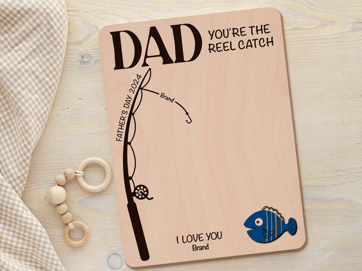 Personalized Fishing Handprint Sign for Dad, DIY Handprint Fishing Sign for Fathers Day, Customizable Fishing Sign with Grandkids Handprints