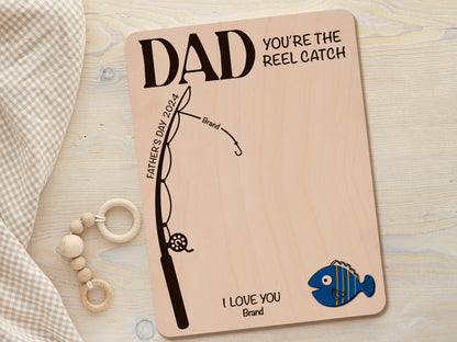 Personalized Fishing Handprint Sign for Dad, DIY Handprint Fishing Sign for Fathers Day, Customizable Fishing Sign with Grandkids Handprints