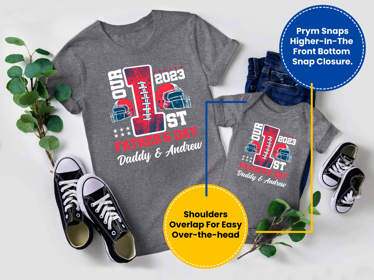 Personalized First Fathers Day Baseball Matching Daddy Baby Bodysuit, Custom Our First Fathers Day, Sports Baby Bodysuit, Matching Dad Baby