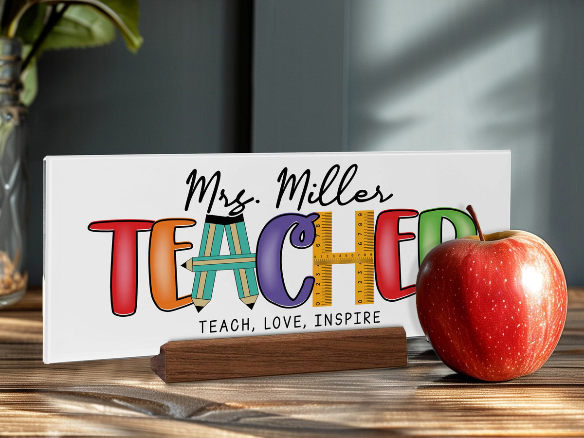 Custom Teacher Desk Name Plate, Personalized Teacher Gift, Acrylic Name Plate for Teacher, Teacher Gift for Back To School, End of Year Gift