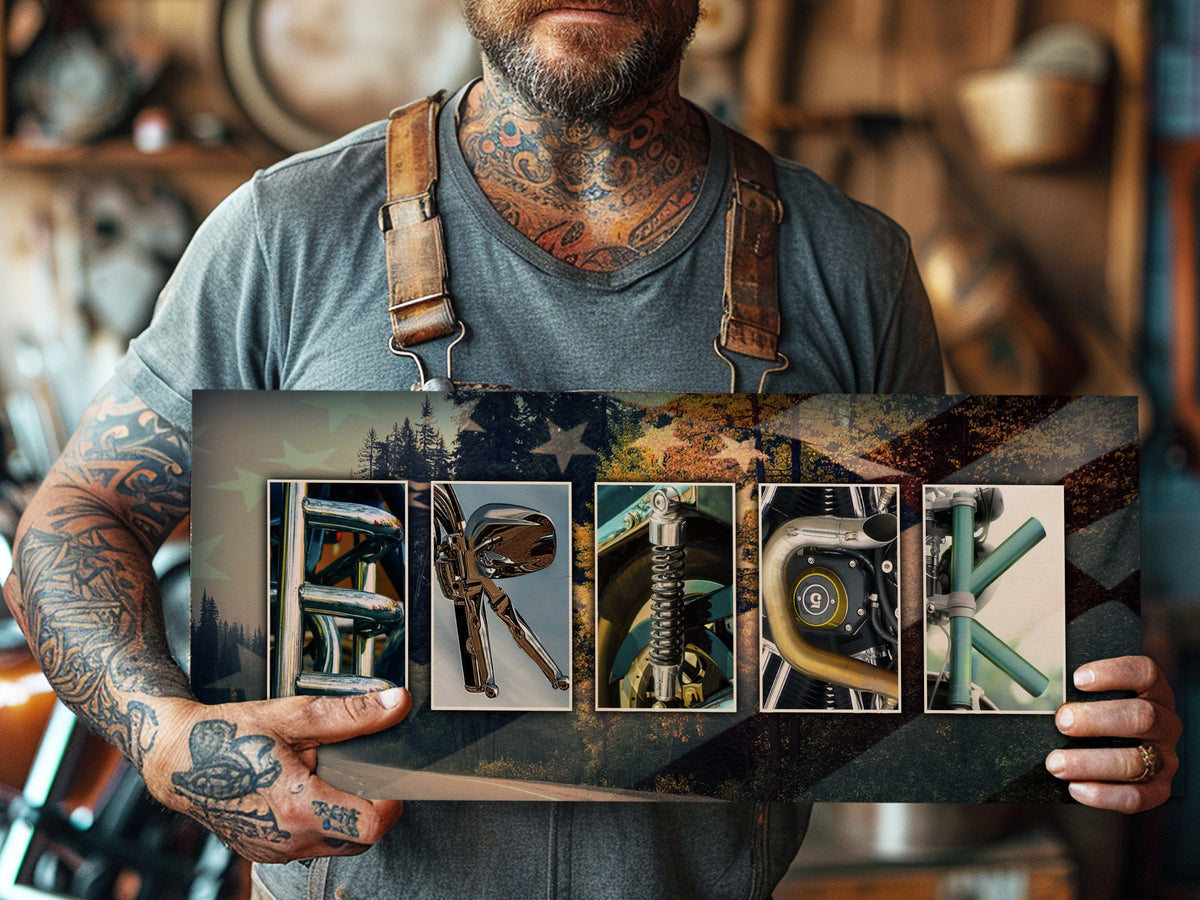 Personalized Motorcycle Wood Sign: Garage Decor for Him
