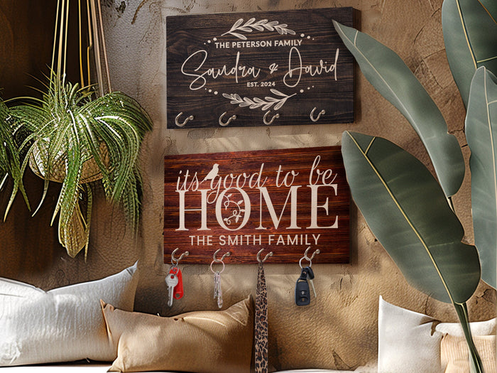 Family Housewarming Gift, First Home Gift, Personalized Key Holder for Wall, New Home Gift, Custom Key Hanger, Realtor Closing Gift Newlywed