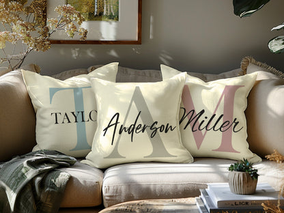 Initial Name Pillow Cover, Nursery Decor for Baby Room, Personalized Decorative Pillow Cover, Customized Housewarming Gift for New Home