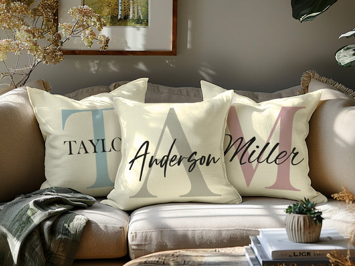 Initial Name Pillow Cover, Nursery Decor for Baby Room, Personalized Decorative Pillow Cover, Customized Housewarming Gift for New Home