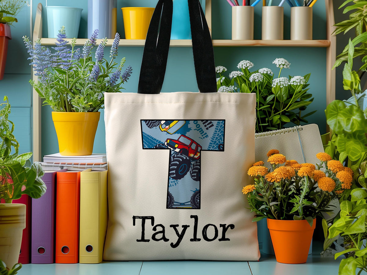Personalized Kids Name Tote Bag Library Tote for Kids Children Book Bag Custom Stationery Canvas Bag Kids School Tote With Rainbow Dinosaur