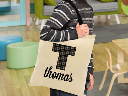 Personalized Kids Name Tote Bag Library Tote for Kids Children Book Bag Custom Stationery Canvas Bag Kids School Tote With Rainbow Dinosaur