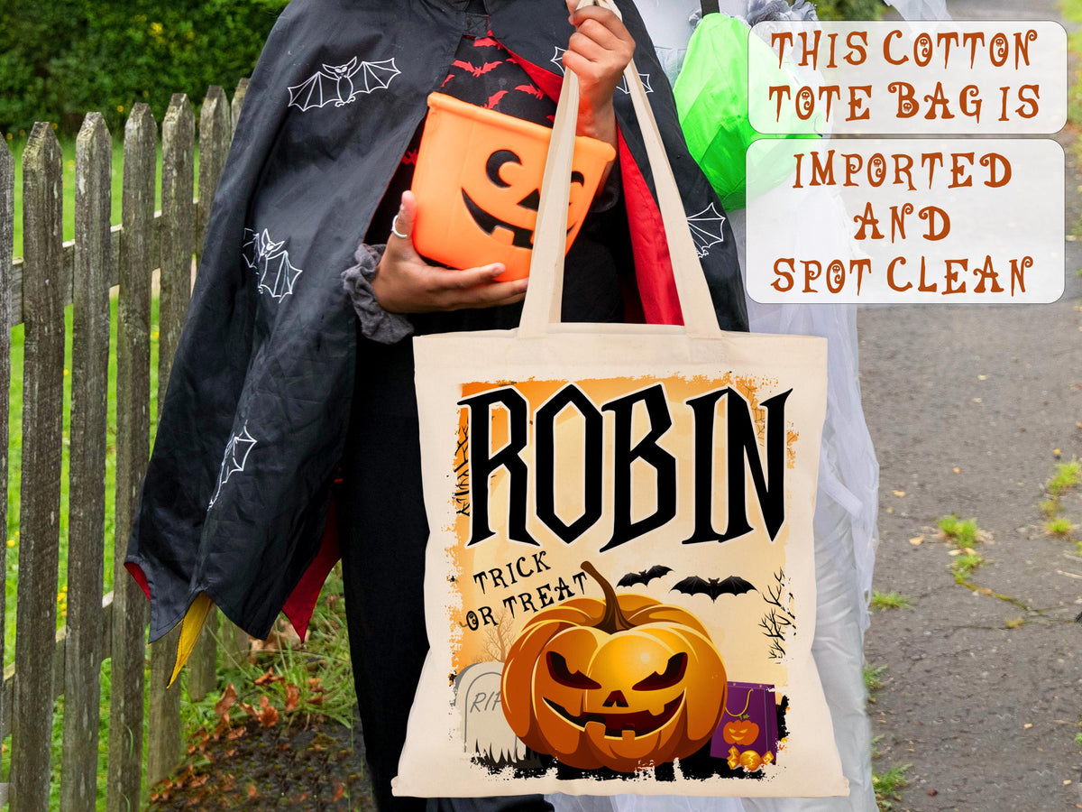 Personalized Halloween Trick or Treat Bag: Witch, Cat, Castle Design