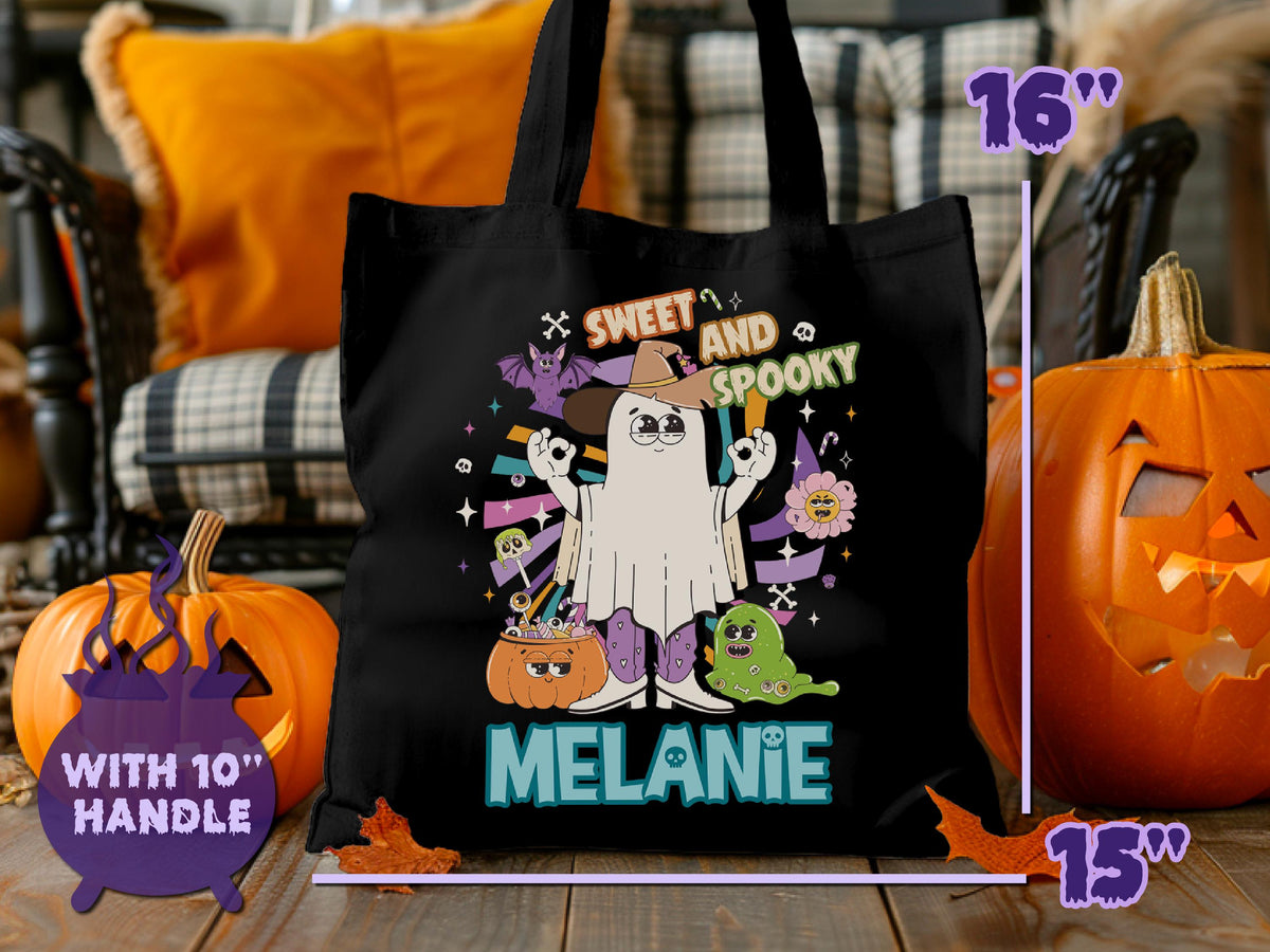 Personalized Halloween Tote Bag, Trick Or Treat Tote Bag, Halloween Bags for Kids Halloween Tote Bag for Gift, Candy Bags Halloween Basket