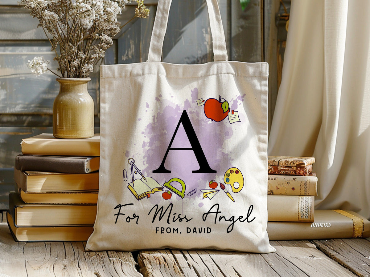 Custom Teacher Tote Bag, Teacher Appreciation Gift Bag, Teacher Name Gift Bag, Custom Teacher Gift, Boho Rainbow Tote Bag, Gift For Teacher
