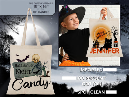 Personalized Halloween Tote Bag, Trick Or Treat Tote Bag, Halloween Bags for Kids, Halloween Tote Bag for Gift, Candy Bags Halloween Basket
