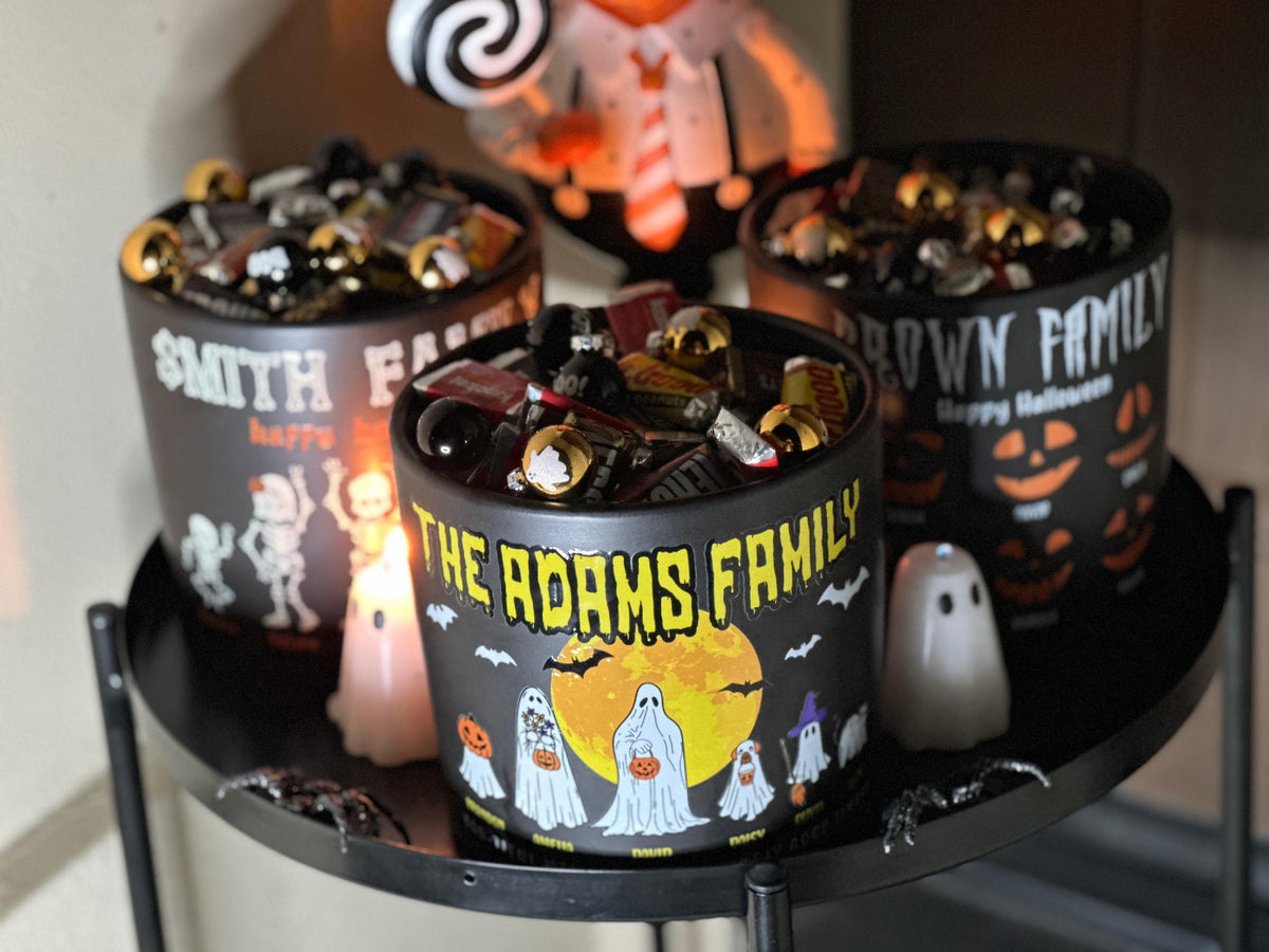 Personalized Halloween Candy Bowl: Custom Family Names & Spooky Icons