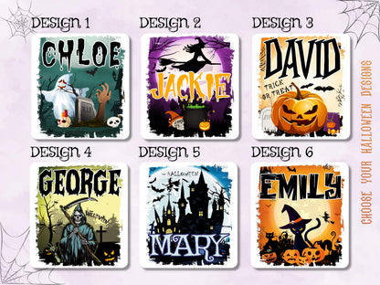 Personalized Halloween Trick or Treat Bag: Witch, Cat, Castle Design