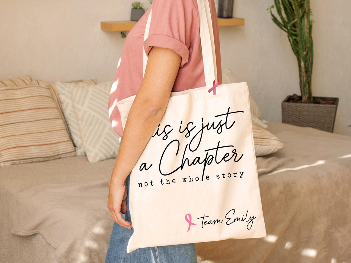This Is Just a Chapter Not The Whole Story Canvas Bag, Breast Cancer Awareness Motivational Gift, Cancer Support Bag, Fight Cancer Tote Bag