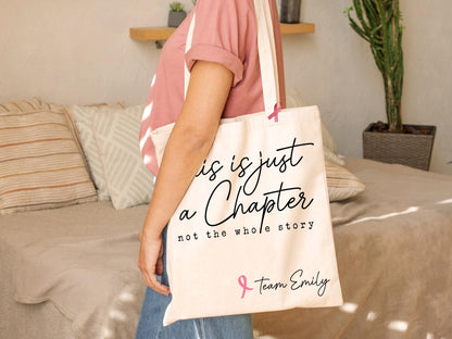 This Is Just a Chapter Not The Whole Story Canvas Bag, Breast Cancer Awareness Motivational Gift, Cancer Support Bag, Fight Cancer Tote Bag