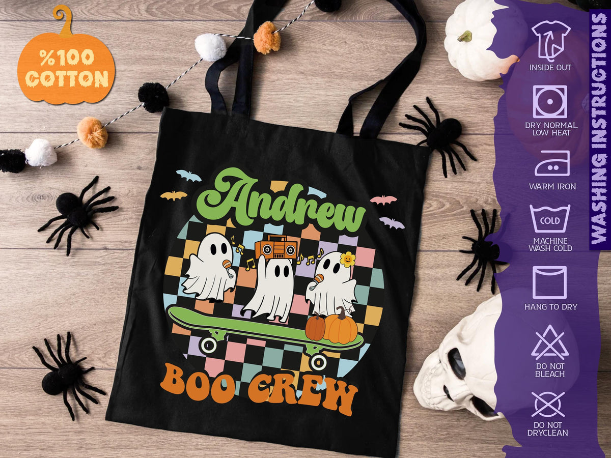 Personalized Halloween Tote Bag, Trick Or Treat Tote Bag, Halloween Bags for Kids Halloween Tote Bag for Gift, Candy Bags Halloween Basket