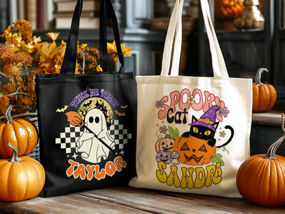 Personalized Halloween Tote Bag, Trick Or Treat Tote Bag, Halloween Bags for Kids Halloween Tote Bag for Gift, Candy Bags Halloween Basket