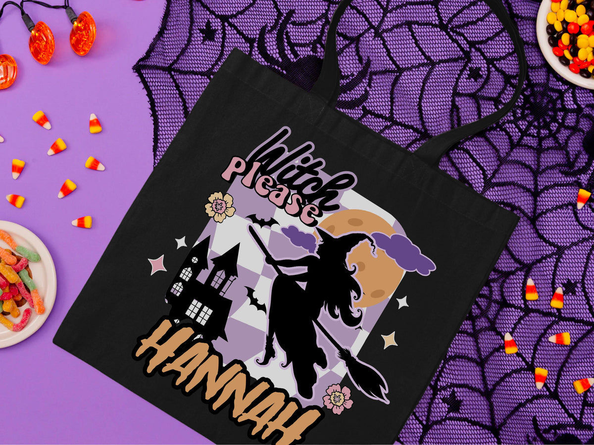 Personalized Halloween Tote Bag, Trick Or Treat Tote Bag, Halloween Bags for Kids Halloween Tote Bag for Gift, Candy Bags Halloween Basket