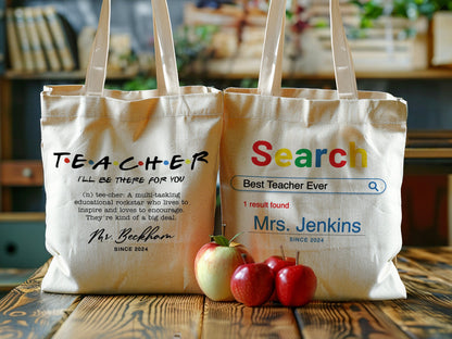 Custom Teacher Tote Bag, Teacher Appreciation Gift Bag, Teacher Name Gift Bag, Custom Teacher Gift, Boho Rainbow Tote Bag, Gift For Teacher