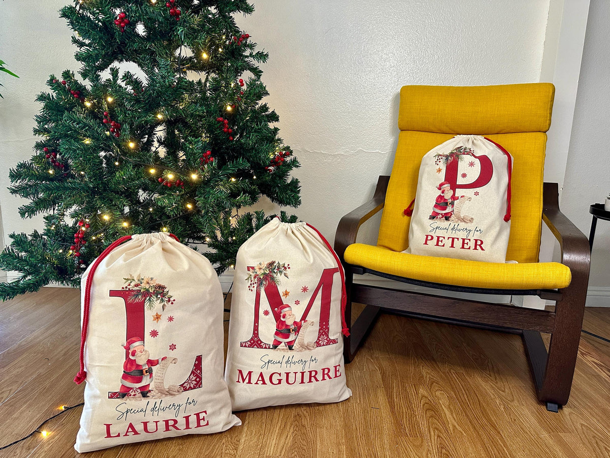 Custom Large Santa Sack Bags, Christmas Santa Gift Bag, Christmas Eve Box, Personalized Christmas Gift Sack for Christmas, Holiday Gift Bag