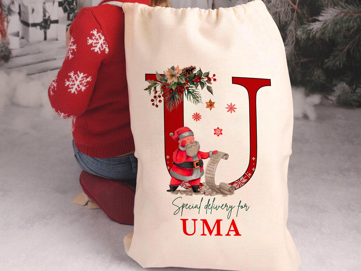 Custom Large Santa Sack Bags, Christmas Santa Gift Bag, Christmas Eve Box, Personalized Christmas Gift Sack for Christmas, Holiday Gift Bag
