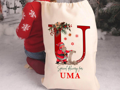 Custom Large Santa Sack Bags, Christmas Santa Gift Bag, Christmas Eve Box, Personalized Christmas Gift Sack for Christmas, Holiday Gift Bag