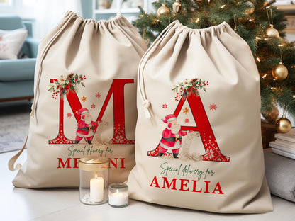 Custom Large Santa Sack Bags, Christmas Santa Gift Bag, Christmas Eve Box, Personalized Christmas Gift Sack for Christmas, Holiday Gift Bag