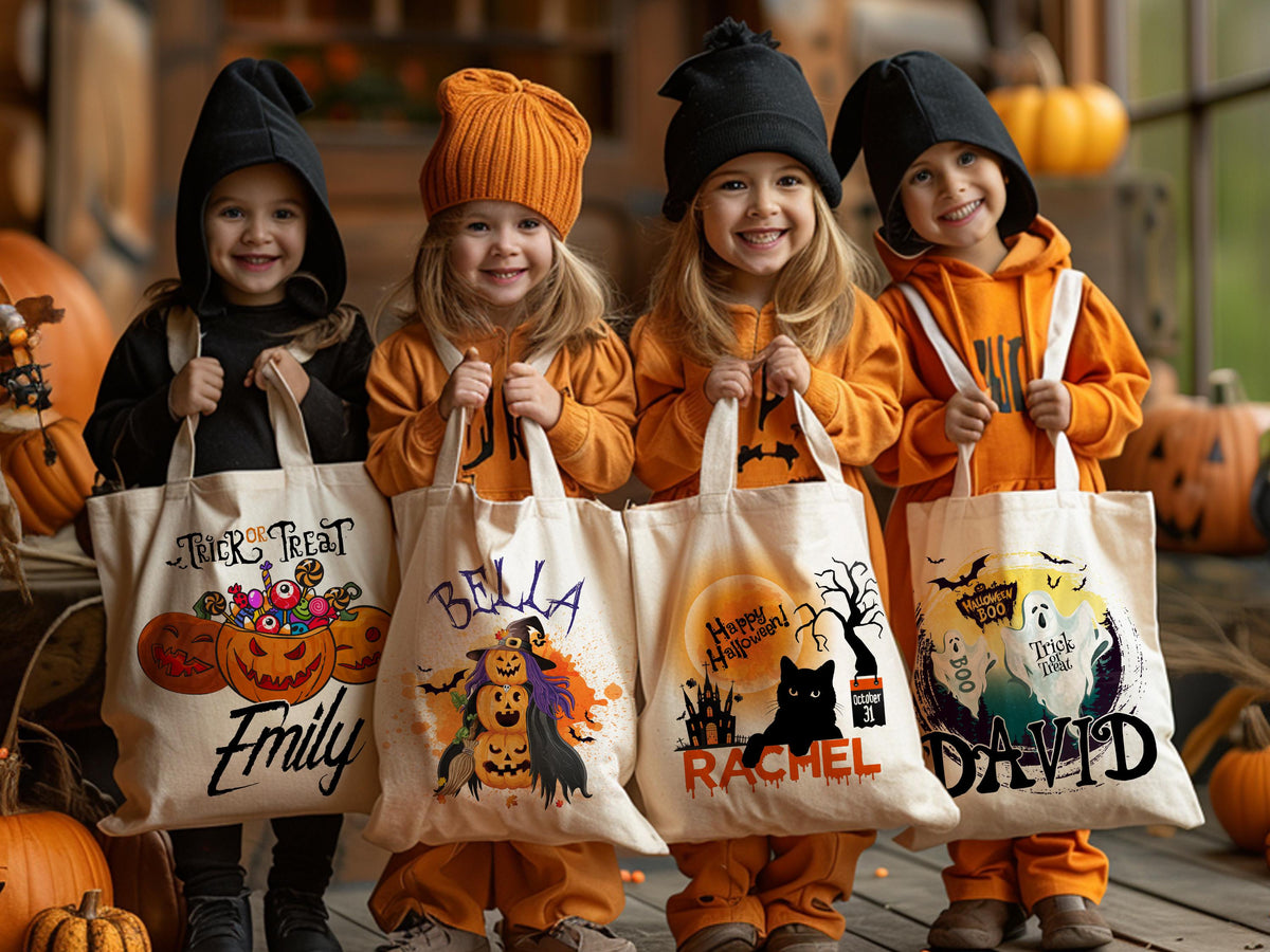 Personalized Halloween Tote Bag, Trick Or Treat Tote Bag, Halloween Bags for Kids, Halloween Tote Bag for Gift, Candy Bags Halloween Basket