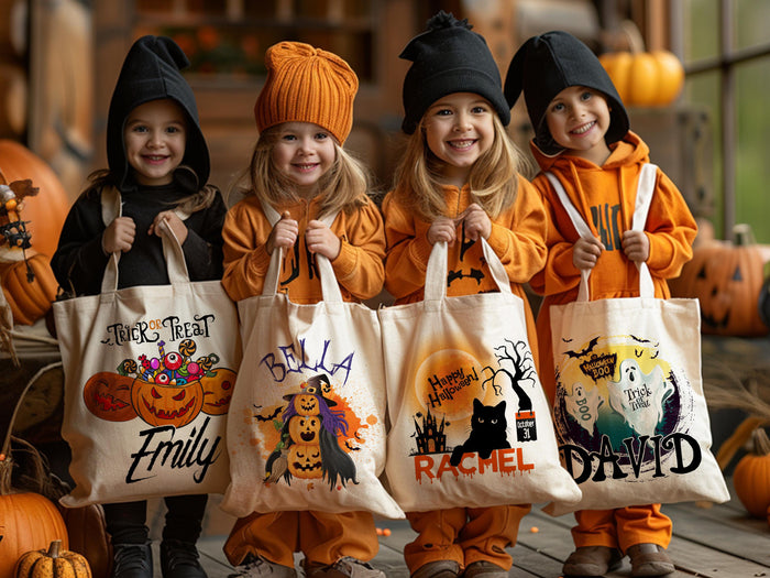 Personalized Halloween Tote Bag, Trick Or Treat Tote Bag, Halloween Bags for Kids, Halloween Tote Bag for Gift, Candy Bags Halloween Basket