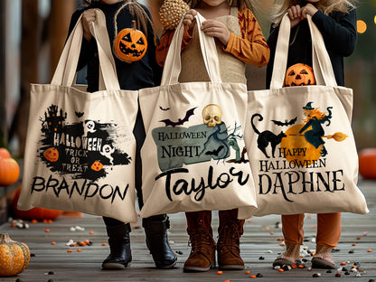 Personalized Halloween Tote Bag, Trick Or Treat Tote Bag, Halloween Bags for Kids, Halloween Tote Bag for Gift, Candy Bags Halloween Basket