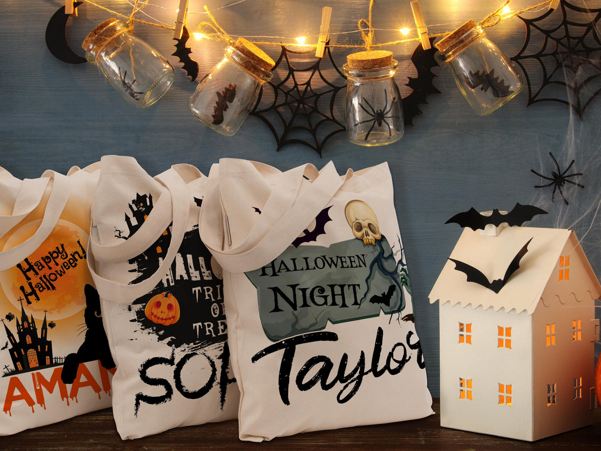 Personalized Halloween Tote Bag, Trick Or Treat Tote Bag, Halloween Bags for Kids, Halloween Tote Bag for Gift, Candy Bags Halloween Basket