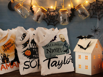 Personalized Halloween Tote Bag, Trick Or Treat Tote Bag, Halloween Bags for Kids, Halloween Tote Bag for Gift, Candy Bags Halloween Basket