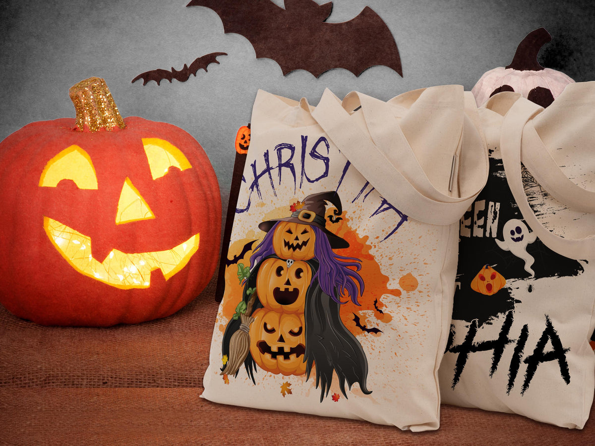 Personalized Halloween Tote Bag, Trick Or Treat Tote Bag, Halloween Bags for Kids, Halloween Tote Bag for Gift, Candy Bags Halloween Basket