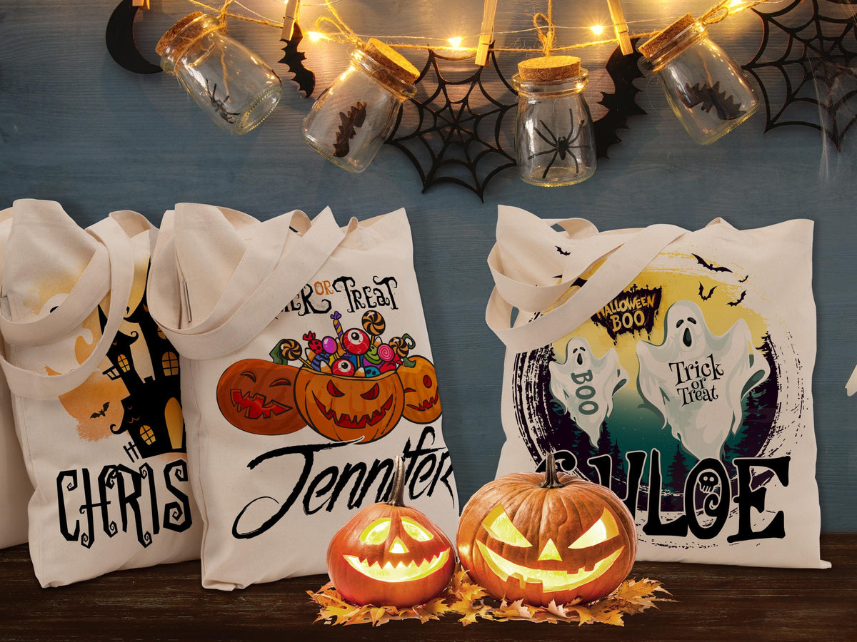 Personalized Halloween Tote Bag, Trick Or Treat Tote Bag, Halloween Bags for Kids, Halloween Tote Bag for Gift, Candy Bags Halloween Basket