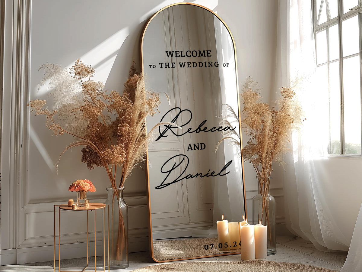Custom Wedding Mirror Decal, Shower, Parties, Events, Personalized Welcome Sign, Personalized Vinyl Sticker for Mirror, Reception Decor