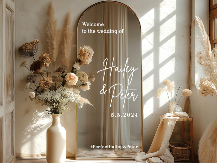 Custom Wedding Mirror Decal, Shower, Parties, Events, Personalized Welcome Sign, Personalized Vinyl Sticker for Mirror, Reception Decor